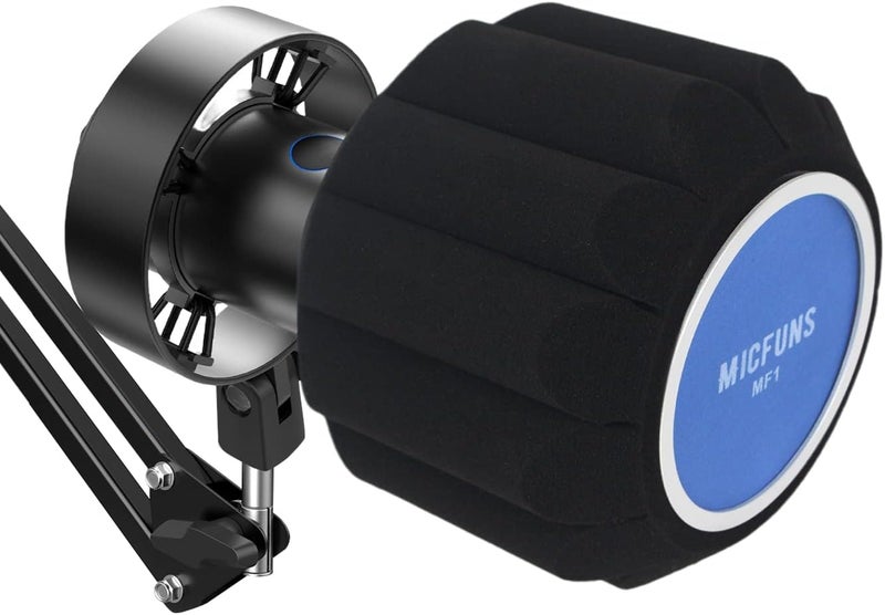 micfuns MF2 Microphone Windscreen Pop Filter,Side Cutout 45-60-mm Suspended Microphones SM7B, Sound Absorbing Foam Reducing Noise And Reflections - Image 1